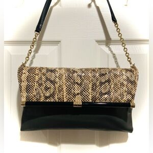 Diane Von Furstenberg Snake-Print Foldover Clutch with Black Panel